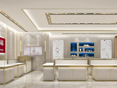 Modern Luxury Jewelry Store Interior Design With Elegant Display Counters And Lighting Fixtures 3d model