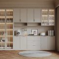 Modern Luxury Wine Cabinet Design With Glass Doors LED Lighting And Wine Bottles