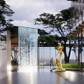 Shan Clo d City Modern Sales Office Building Entrance With Trees Lawn Lighting And Car