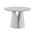 Round Walnut Wooden Dining Table With Modern Metal Pedestal Base And Sleek Design