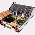 Detached House with Solar Panels on Roof and Courtyard Garden with Green Plants