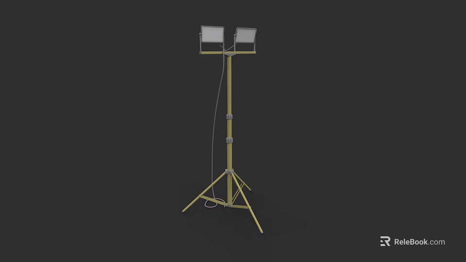 Modern Floor Lamp With Tripod Base And Two Adjustable Metal Lamp Heads 3d model 