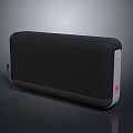Modern Black Computer Speaker With Mesh Front Panel Silver Trim Red Logo And Reflective Base 3d model