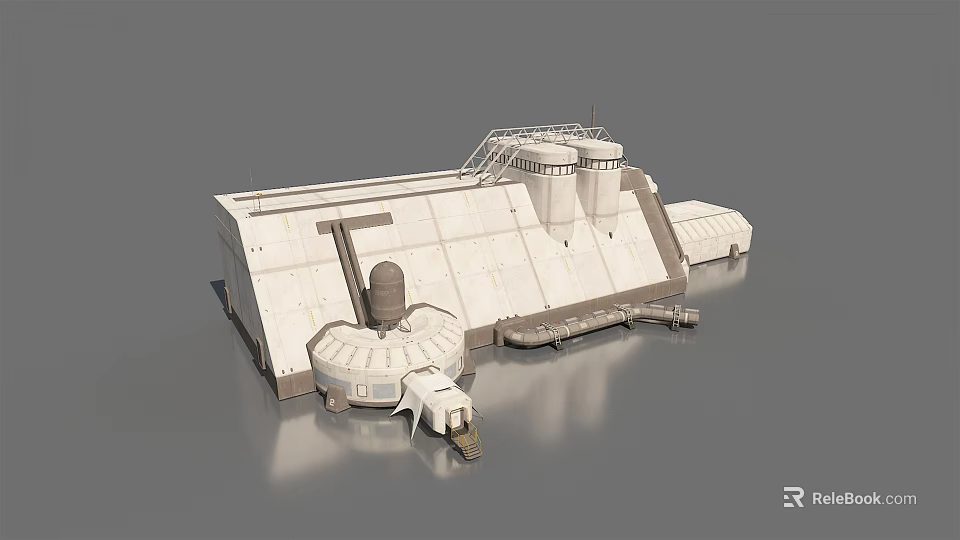 Futuristic Industrial Structure Featuring Concrete Dome Tower Pipes And Platforms 3d model