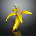 Peeled Banana With Yellow Peel And Silver Flesh On Black Background With Reflection