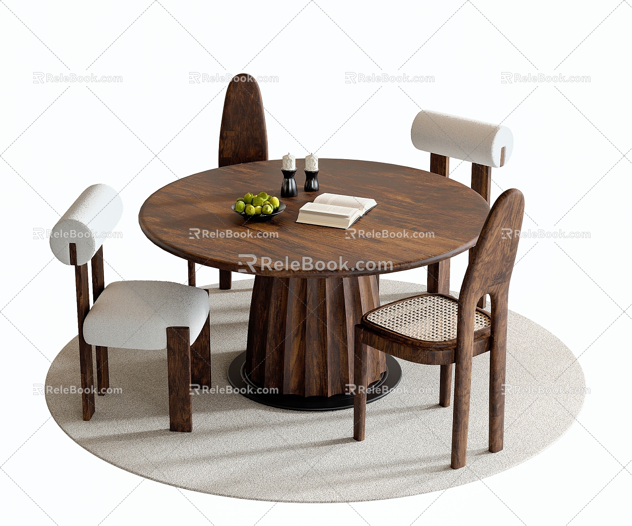 Middle style dining table and chair combination dining chair dining table carpet 3d model