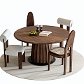 Middle style dining table and chair combination dining chair dining table carpet 3d model