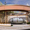 Elegant Modern Circular Pergola Design With Golden Frame And Surrounding Trees Open Space 3d model