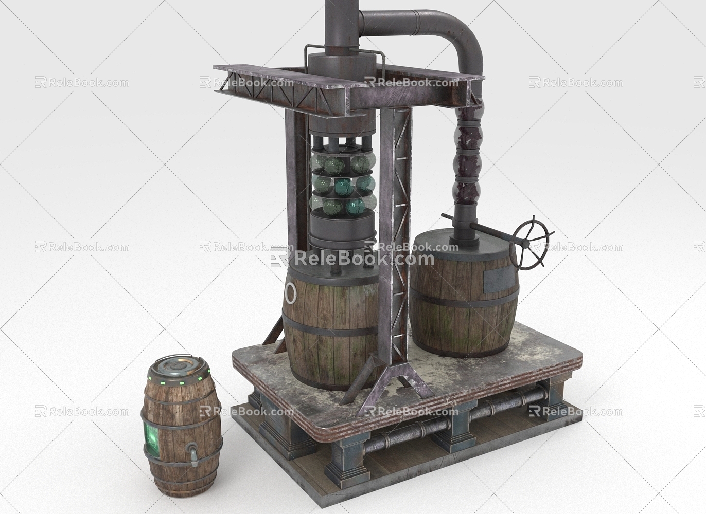 Wine Barrel Brewing Equipment Wooden Barrel 3d model