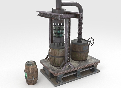 Wine Barrel Brewing Equipment Wooden Barrel 3d model