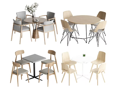 Modern Table and Chair Sets with Round Square Tables and Minimalist Design 3d model