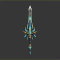 Ornate Fantasy Sword With Blue Golden Accents And Glowing Crystal Decorations