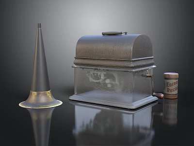 Vintage Electronic Appliance With Classic Horn Speaker And Wooden Cabinet Design 3d model