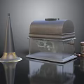 Vintage Electronic Appliance With Classic Horn Speaker And Wooden Cabinet Design