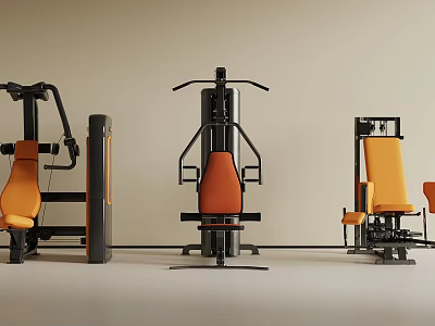 Modern Gym Fitness Equipment with Orange Seats and Black Frames for Training 3d model