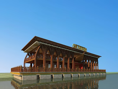 New Chinese-style Wharf Shipping Office 3d model