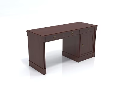 Elegant Wooden Office Desk with Drawers and Cabinet for Home Workspace 3d model