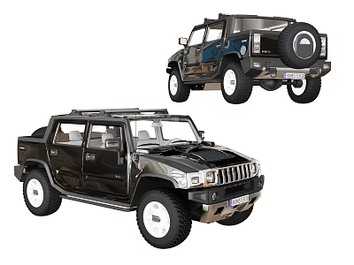 Black And Blue Off Road SUV With Large Tires Spare Tire And Roof Rack Design 3d model