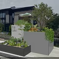 Bonsai Potted Plants with Xin Lake Pavilion Greenery and White Gray Square Structures