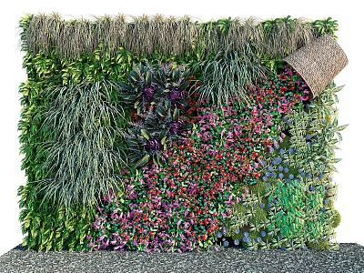 Decorative Living Plant Wall With Diverse Green Plants And Colorful Flowers 3d model