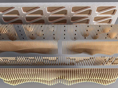 Modern Ceiling Design With Geometric Patterns Layered Wood And Metal Details 3d model
