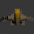 3D Model Of Robot Character As Mechanical Creature With Metallic Structure And Orange Accents