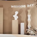 Elegant Wedding Photo Spot With Round Stage Decorative Flowers Sculptures And Mirror