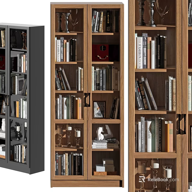 Modern Multi Tiered Bookcase Design With Books Decorative Items And Frames 3d model 