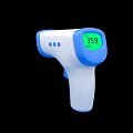 Blue And White Non Contact Infrared Thermometer With Digital Display 36.9 Degrees On Black Background