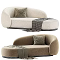Beige and Brown Chaise Lounge with Gray Plush Pillow and Throw Blanket Modern Design