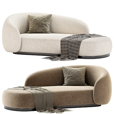 Beige and Brown Chaise Lounge with Gray Plush Pillow and Throw Blanket Modern Design 3d model