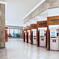 Modern Service Hall Interior With Self Service Kiosks And Marble Walls