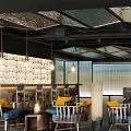Contemporary Bar Interior Design With Decorative Ceiling Lighting Comfortable Seating And Stylish Bar Counter