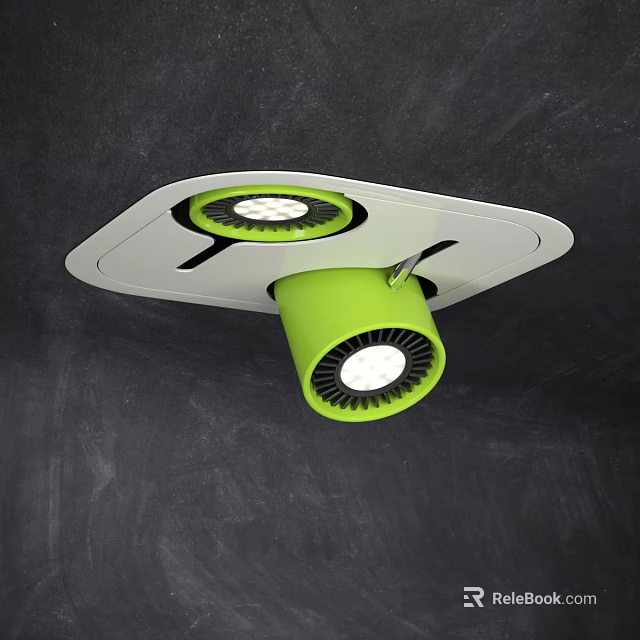 Modern Downlights And Spotlights With Green Housing Ceiling Mounted Lighting Fixtures 3d model 