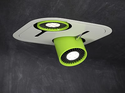 Modern Downlights And Spotlights With Green Housing Ceiling Mounted Lighting Fixtures 3d model