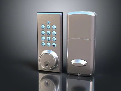 Modern Silver Door Handle With Electronic Keypad Lock And Secure Functionality 3d model