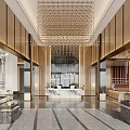 Modern Elegant Open Concept Lounge Area With Sofas Coffee Tables Pendant Lights Bookshelves Bar Counter