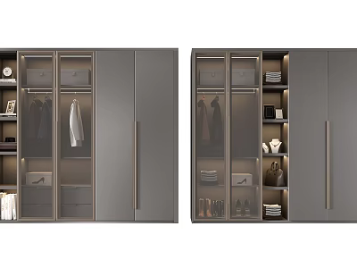 Modern Stylish Wardrobe Interior With Glass Doors Hanging Clothes Folded Items And Built in Storage 3d model