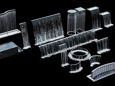 Various 3D Waterfall And Fountain Models With Decorative Shapes And Designs 3d model