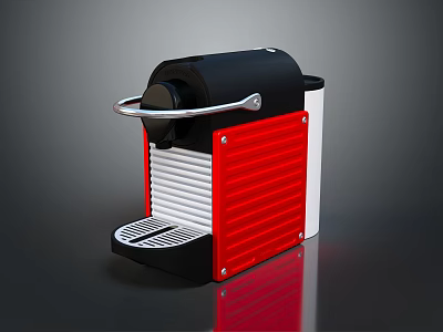Modern Compact Espresso Machine With Black Red White Design For Home Use 3d model