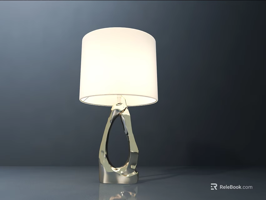 Modern Table Lamp With White Lampshade And Unique Silver Base Design 3d model 