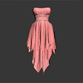 Pink Strapless Pleated Dress With Beaded Waistband And Asymmetrical Hem Design