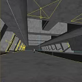 Dim Space With Red Fog Geometric Lines And A Lone Person
