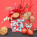 Commercial Festive Decorative Display Equipment With Red Ornaments Fu Symbols And Gold Ingots
