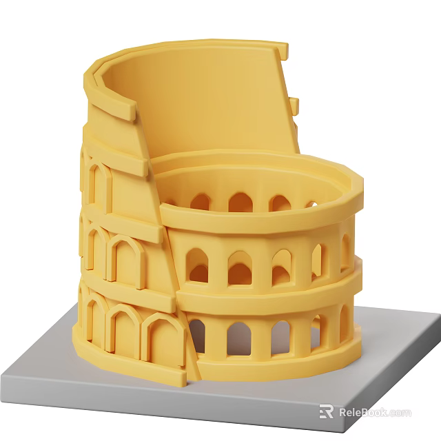 Ancient Roman Colosseum Style Architecture Model in Yellow with Multi Layered Arches on Gray Base 3d model 