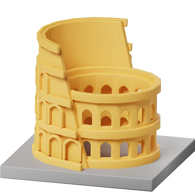 Ancient Roman Colosseum Style Architecture Model in Yellow with Multi Layered Arches on Gray Base 3d model