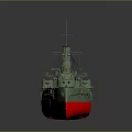 Detailed Vintage Warship Model With Green Upper Hull Red Bottom Tall Masts And Chimneys