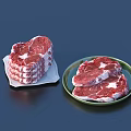 Fresh Raw Steak Cuts on White and Green Ceramic Serving Plates 3d model