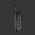 Gothic Building With Reddish Brown Brick Walls Arched Doorway And Carved Stone Figures