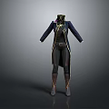 Game Movie Character Wearing Navy Blue Coat With Gold Accents Black Pants And Long Boots